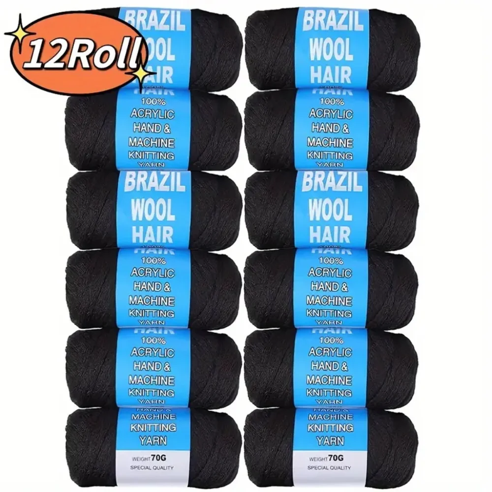2/3/5/12pc extensões de cabelo de crochê sintético de lã brasileira para mulheres fio de cabelo africano para preto natural, tranças jumbo ﻿