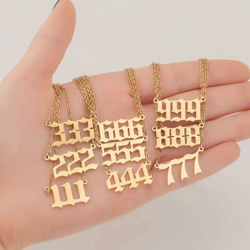 Collares de números de la suerte con número de Ángel de acero inoxidable 111 222 333 444 555 777 888 999 666 000 colgante collar dijes joyería