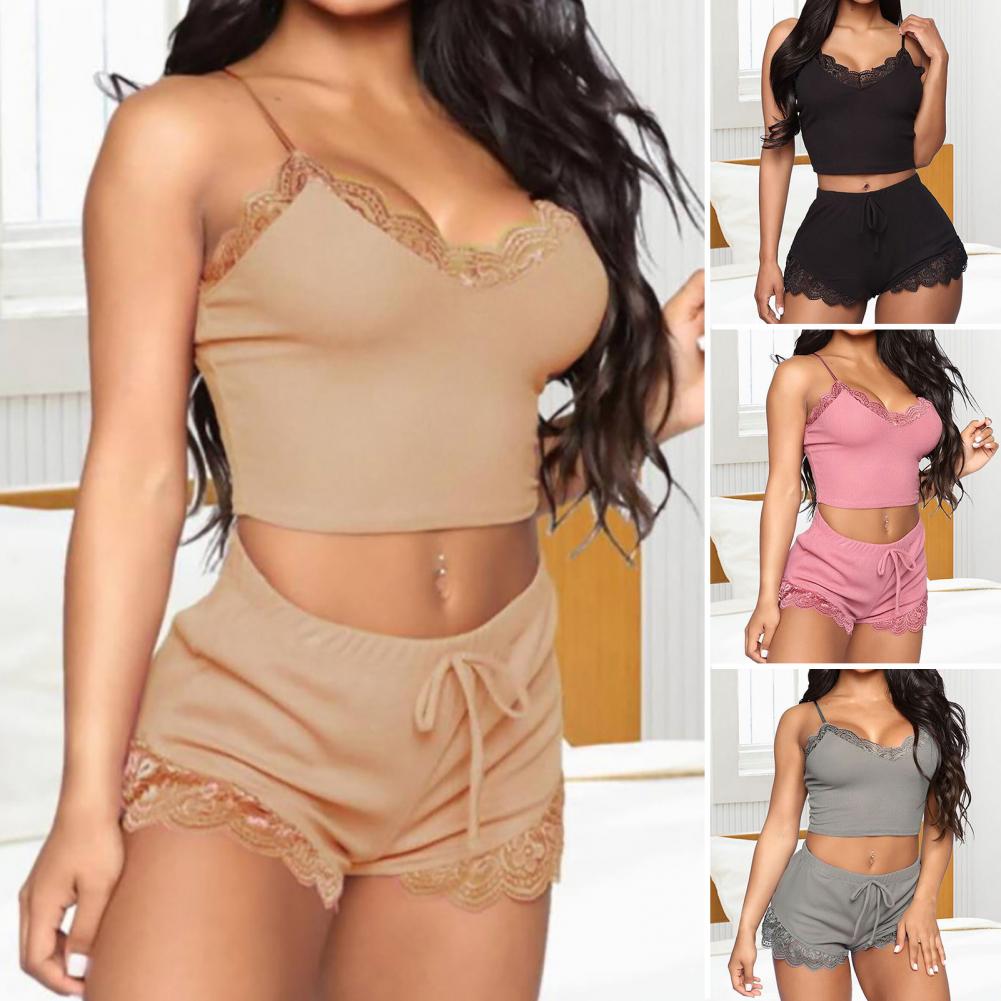 2-teiliges Set, fabelhafte ärmellose Damen-Nachtkleidung, Patchwork-Damen-Pyjama-Set, Kordelzug, Damen-Pyjama zum Schlafen
