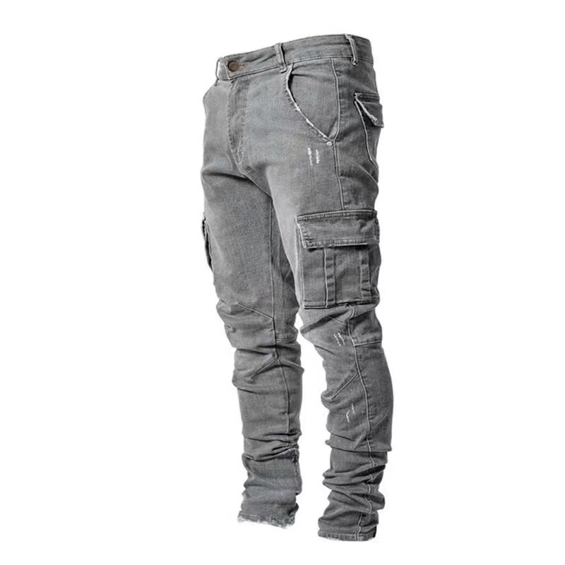 Nieuwe heren High Street Slim Fit Stretch Jeans Mode Multi Pocket Cargo Denim Broek Elastische Jogging Hip Hop Broek Plus Size