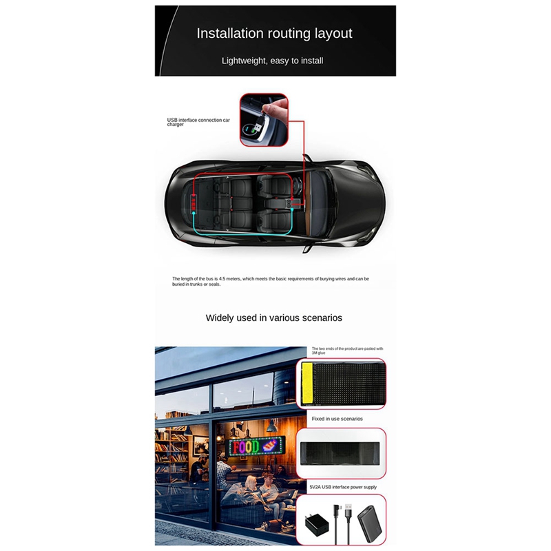ABAC-LED-Matrix-Panel, programmierbarer flexibler Bildschirm, IP65, Anzeige, Animation, Nachricht, Scrollschild, APP-Steuerung, Autos, Shop-Bar