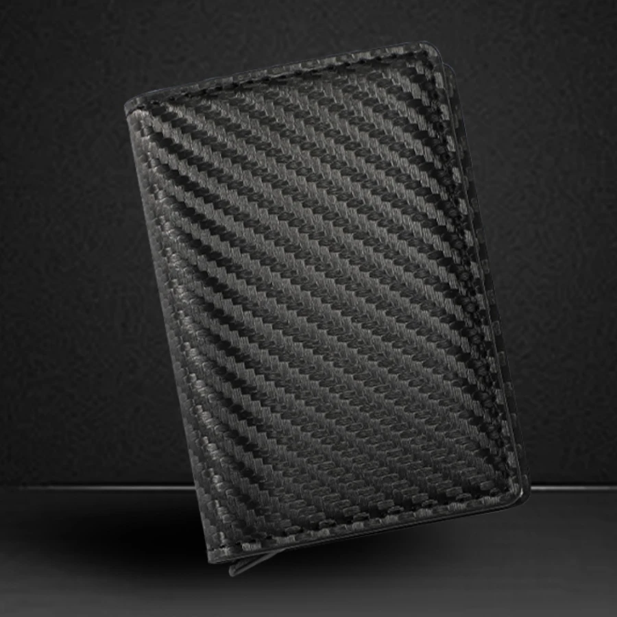 Portafoglio porta carte di credito in fibra di carbonio da uomo Rfid Smart Meral Portafoglio minimalista pop-up sottile e sottile Portafoglio piccolo in metallo nero
