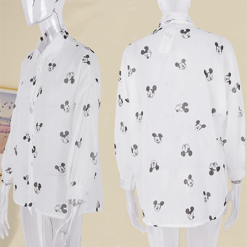 Blusa de Mickey Mouse para mujer, camisa de manga larga para mujer, camisas de playa, ropa de verano de dibujos animados Kawaii de Disney, Top informal para cubrir