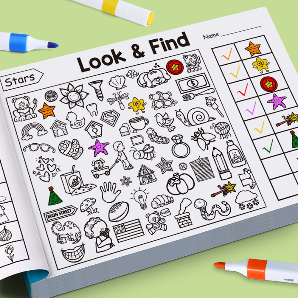 1 Book Kid's Search for Items Game, Enhance Visual Perception, Fun Coloring Book Focus and Attention, Handwriting Exercise Book