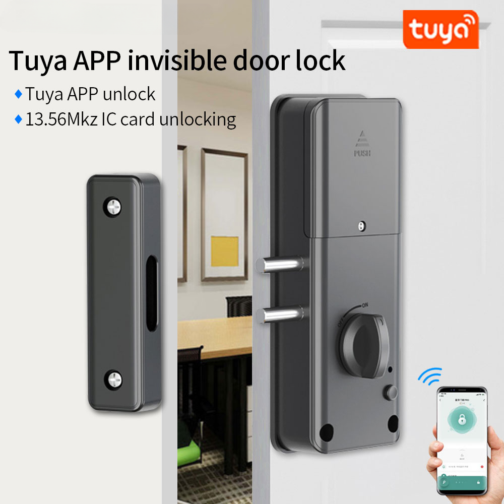 Cerradura inteligente con tarjeta IC para puerta de madera, cerradura electrónica con Bluetooth, sin taladro, instalación oculta interior, 13,56 Mhz