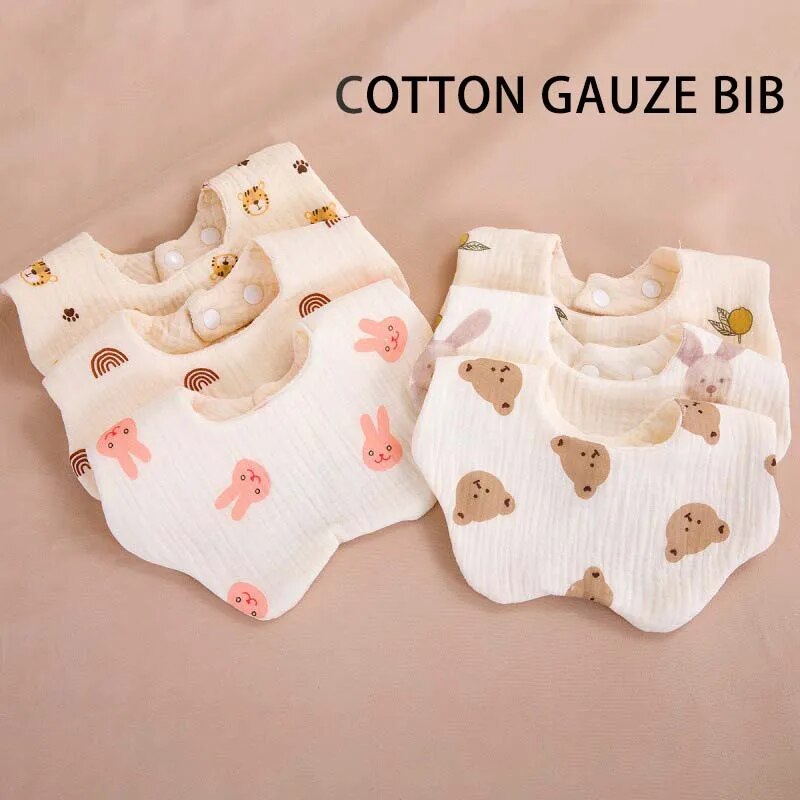 Pure Cotton Impresso Bib para criança, 360 Rotatable, 6-camada de alimentação Bib, Saliva Toalha, Infantil Gaze Bib, Atacado