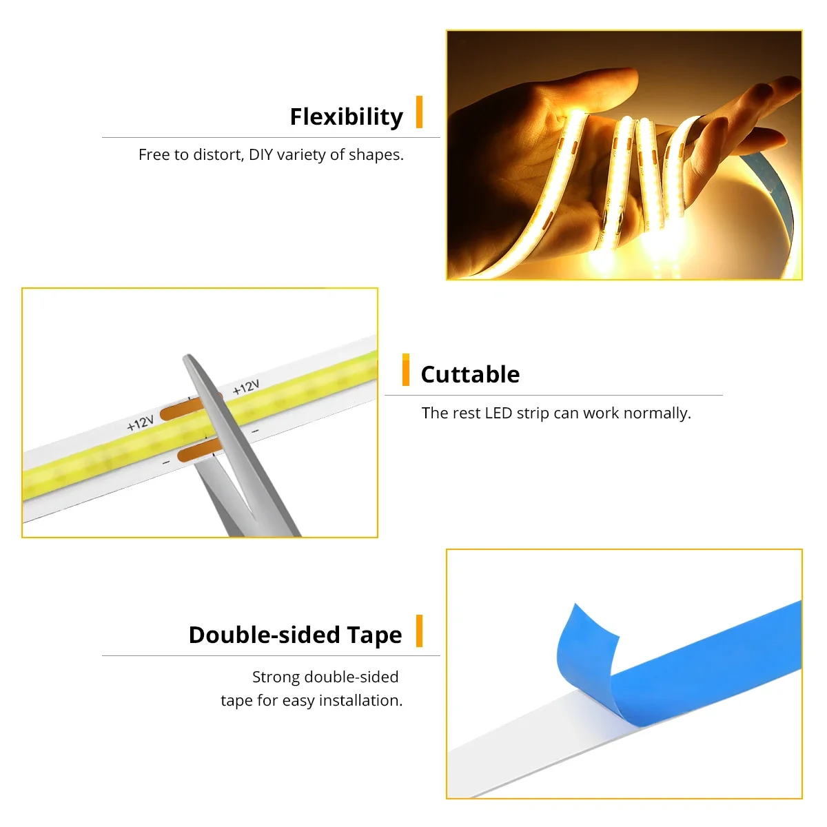 DC 5V 12V 24V COB LED Strip Lights 320LEDs/m High Brightness FOB Flexible Ribbon Bar Tape Linear Dimmable Lighting Room Decor