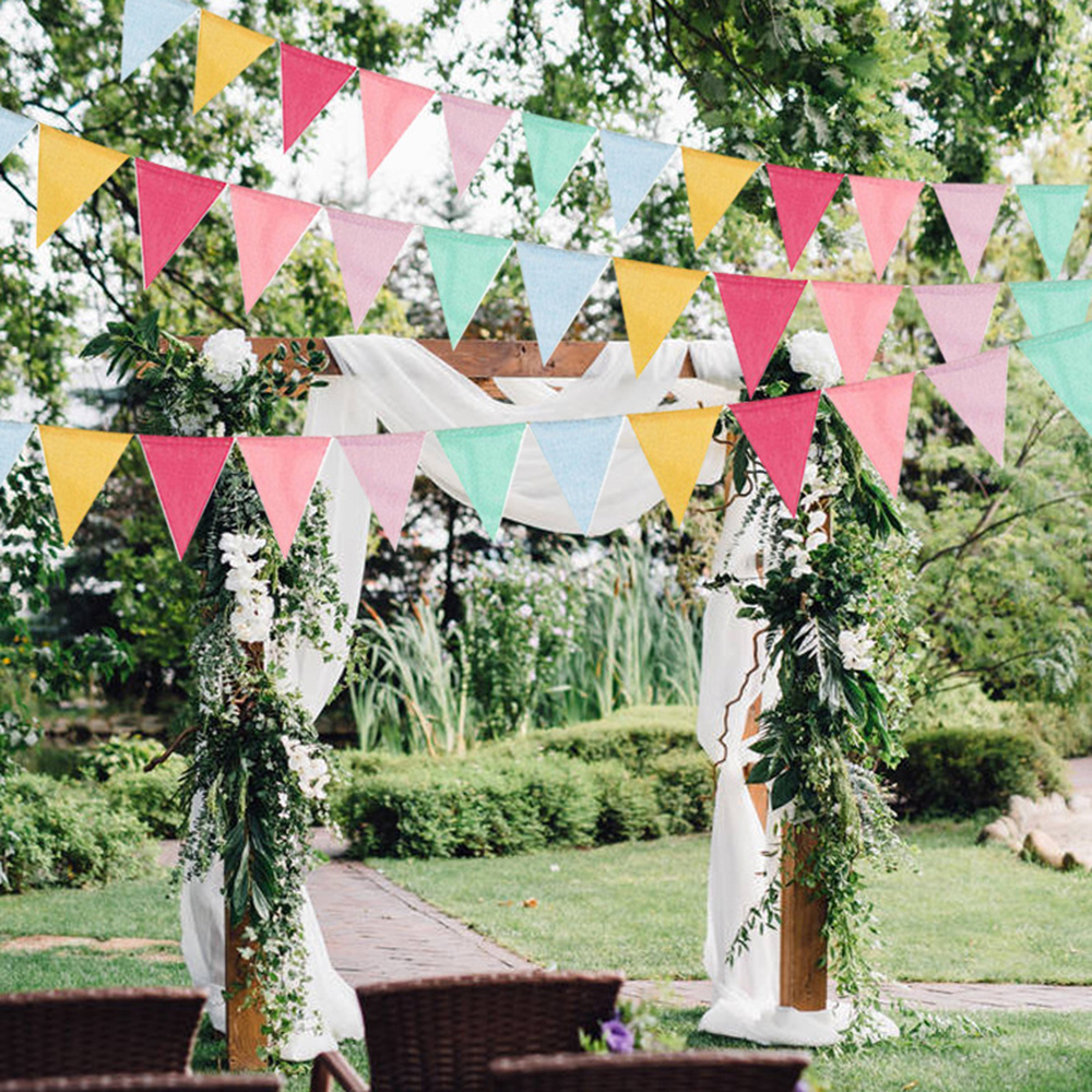 Vintage Colorful Burlap Linen Bunting Flags Pennant For Happy Birthday Party Wedding Decoration Candy Bar