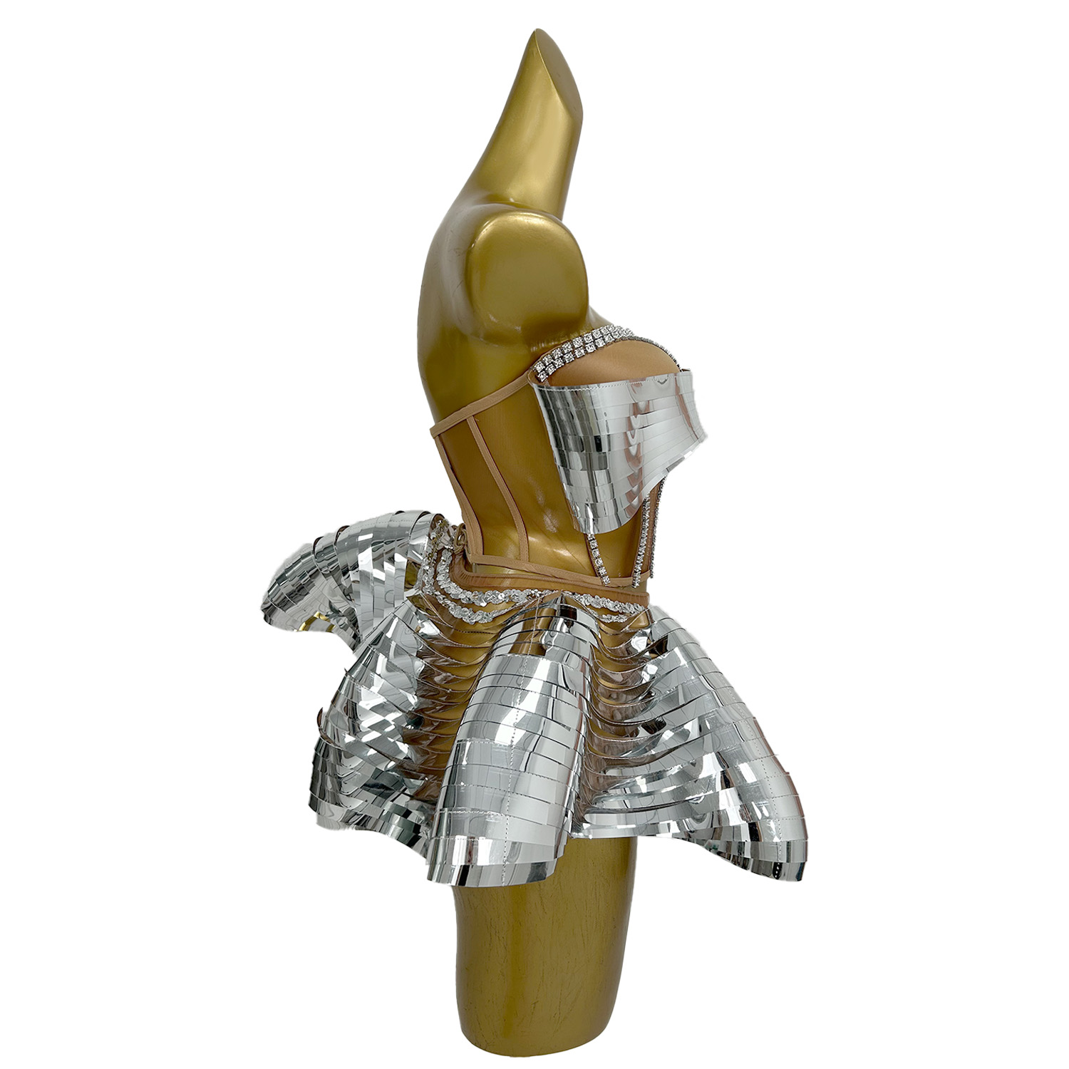 ミニスカート タイト コルセット 2 個セット シルバー 光沢のあるプリーツ スカート 蝶ネクタイ ネクタイ トップ 結婚式 カクテル パーティー イブニング プロムドレス Feidie