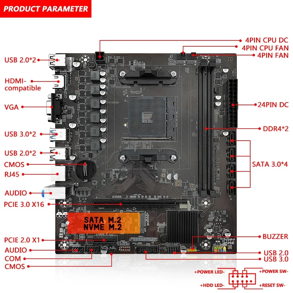 MACHINIST B450 Motherboard AMD unterstützt DDR4 Desktop RAM AM4 CPU-Steckplatz NVME NGFF M.2 USB 3.0 VGA Dual Channel für Ryzen5 3500 usw