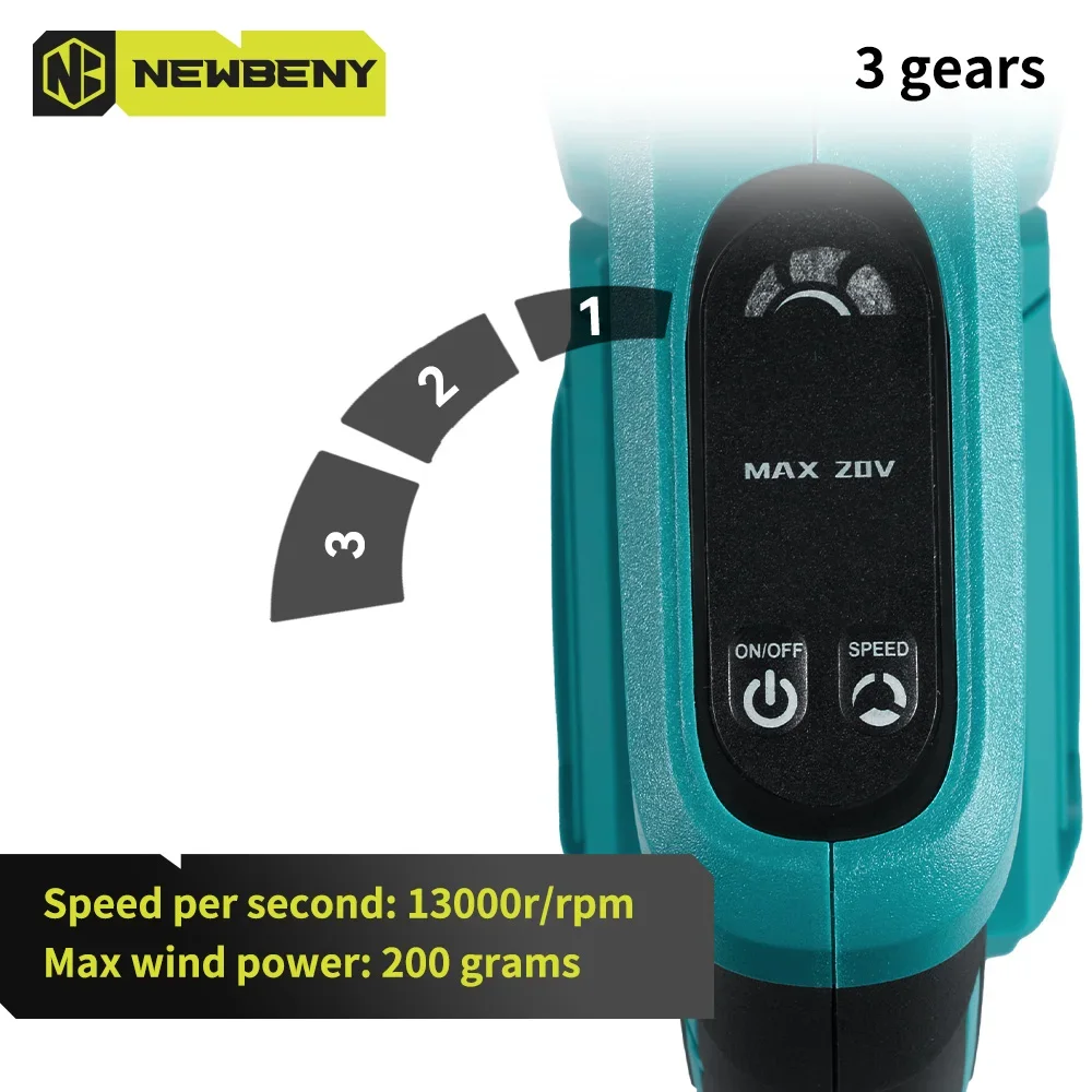 NEWBENY Soplador eléctrico inalámbrico 270 ° Ajuste de rotación, herramientas de limpieza de nieve para polvo de vacío de hojas de 3 engranajes para batería de 18V