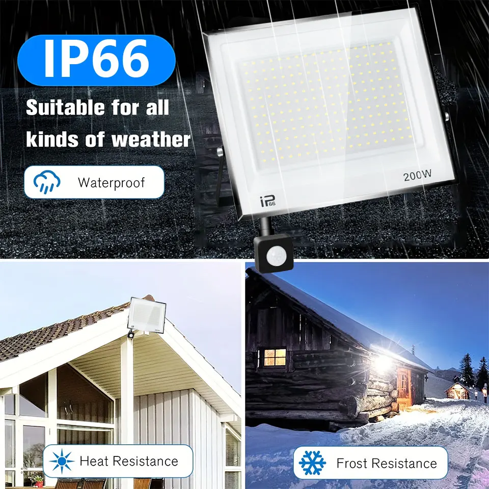 Proiettore a LED Sensore di movimento AC220V 110V 30W 50W 70W 100W 150W 200W Proiettore esterno impermeabile Faretto esterno Lampada da esterno