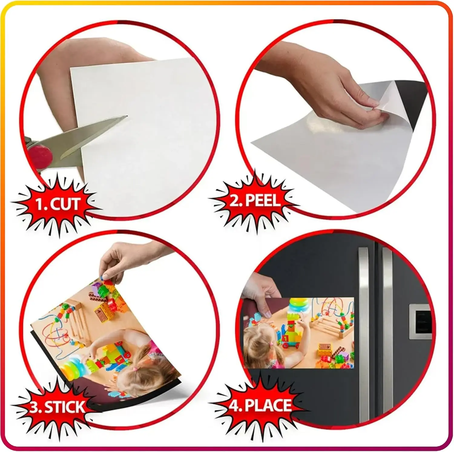 Magnetic Sheets with Adhesive Backing, 10 Pack 5"x7" Picture Size, Photo Magnets for Refrigerator, Sticky Magnet Sheet