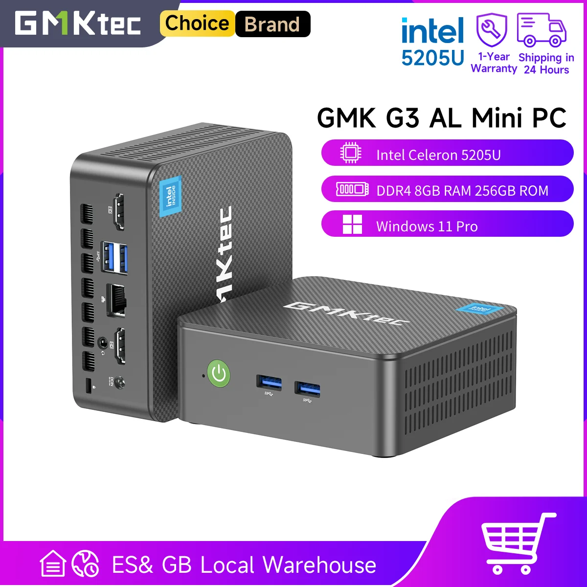 GMKtec G3 AL Mini PC Intel Celeron 5205U Windows 11 Pro 8GB RAM 256GB ROM Dual HDMI Mini ordenador de escritorio WiFi 5 BT4.2