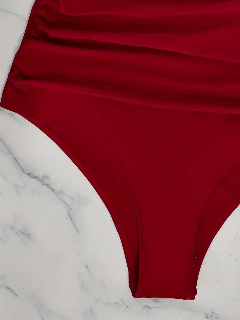 Badpak uit één stuk met contrasterend mesh, effen kleur met V-hals, rugloze buikcontrole, hoog uitgesneden badpak, badkleding en kleding voor dames