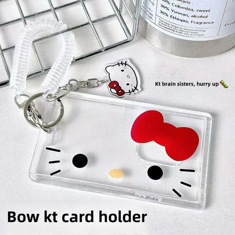 카와이 만화 헬로 키티 카드 소지자 귀여운 KT 고양이 ID 카드 학생 카드 소지자 소녀 키 체인 버스 카드 소지자 선물