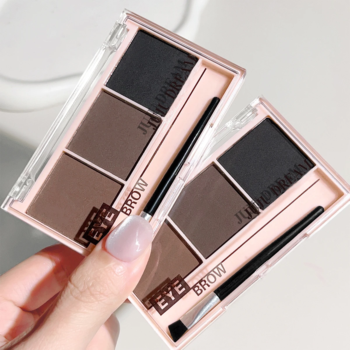 Set di cipria per sopracciglia a 3 colori con pennello: set di trucco per contorni versatile, duraturo, resistente al colore per naturale, tridimensionale