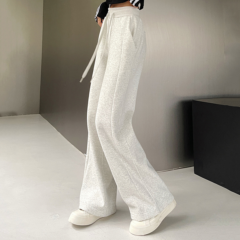 Pantalones deportivos elásticos básicos blancos y grises y negros para mujer, pantalones de pierna recta de pierna ancha para mujer, pantalones de chándal versátiles de cintura alta