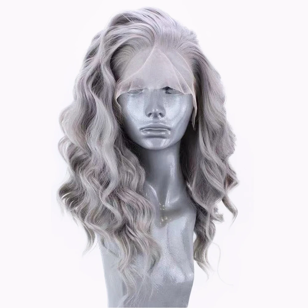 AIMEYA วิกผมสังเคราะห์ลูกไม้ด้านหน้าด้านหน้าเงินวิกผมคลื่นสั้นสําหรับผู้หญิงสีน้ําตาลสีชมพูสีฟ้าวิกผมลูกไม้สังเคราะห์คอสเพลย์วิกผมลูกไม้สั้น