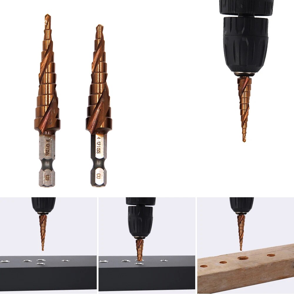 M35 Cobalt Containing Hexagonal Spiral Step Drill Stainless Steel Tapping 3-12/4-12mm Pagoda Drill Cutting Tool Drill Bit Tool