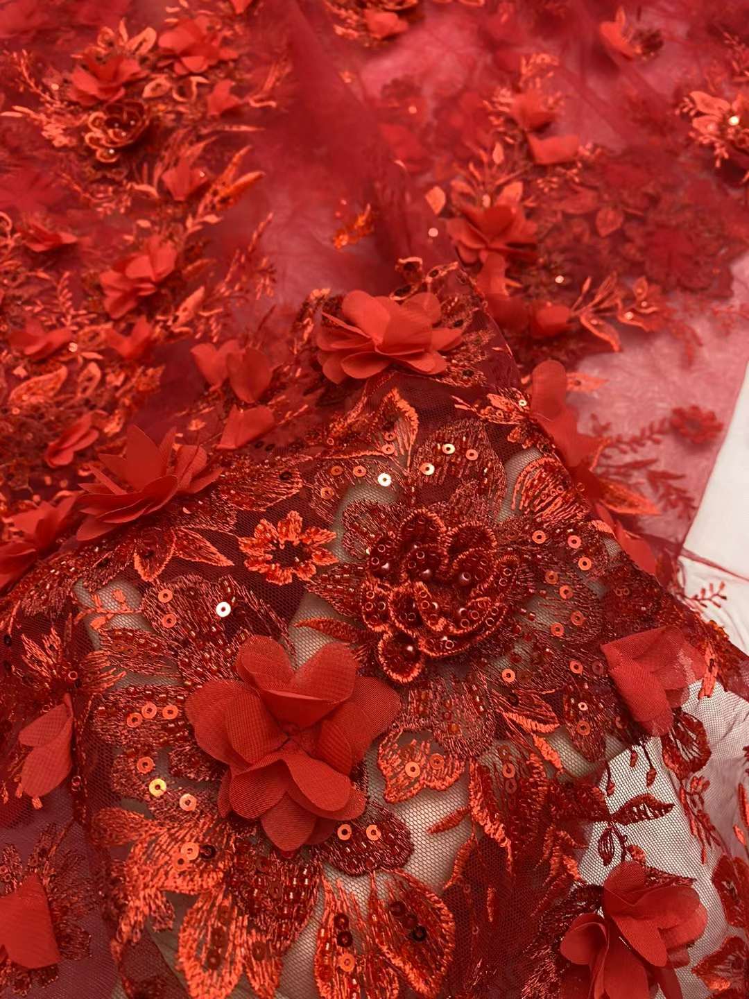 アフリカの3D花で刺繍されたレース生地,フランスのメッシュ,キラキラのスパンコール,ナイジェリアのチュール,パーティードレス,最新