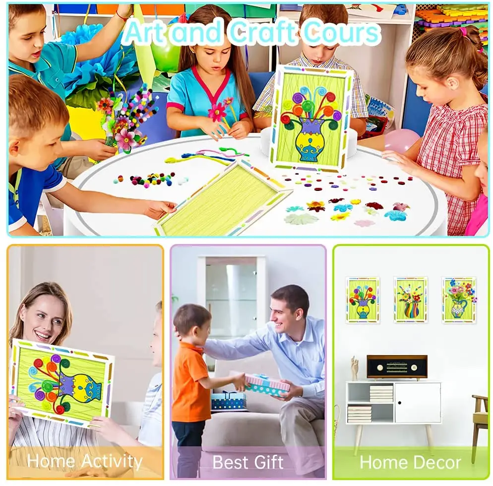 เด็ก DIY Craft Kit 3D ชุดลายนูนกรอบรูป DIY ทําปุ่มช่อดอกไม้เด็กผู้หญิง Interactive Handmade ของเล่นเพื่อการศึกษาของขวัญ