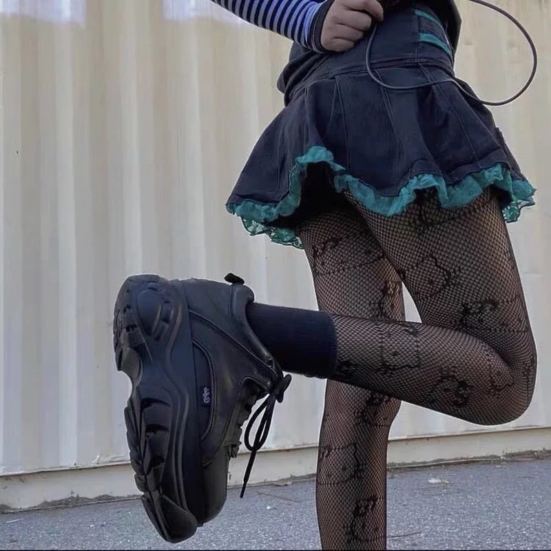 Hello Kitty Lụa Đen Fishnet Tất Chống Móc Gợi Cảm Đáy Quần Đen Trắng Vớ Quần Tất Nữ Mỏng