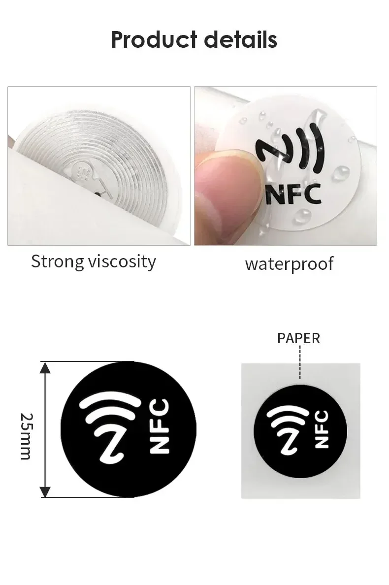 5YOA 6pcs NFC Ntag213 Etiquetas adesivas RFID 13.56MHz ISO14443A 144 bytes Adesivos molhados 213 Chip para telefone NFC 6 cores