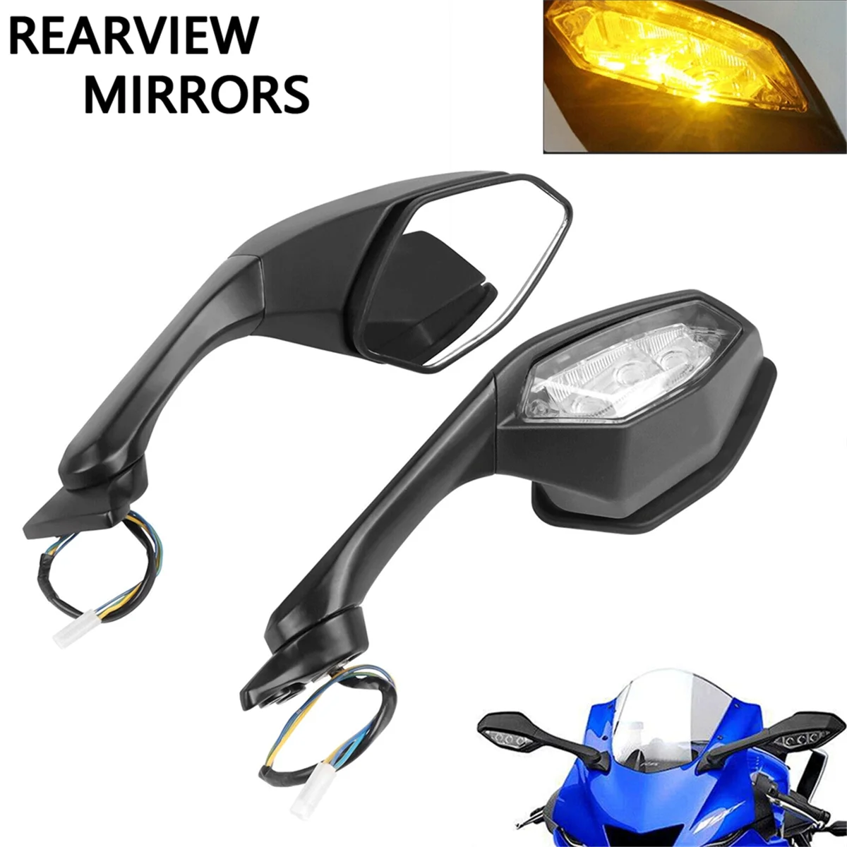 Spion sepeda motor dengan sinyal belok untuk R1 R6 YZF-R1 YZF-R6 2017 2018 2019 2020