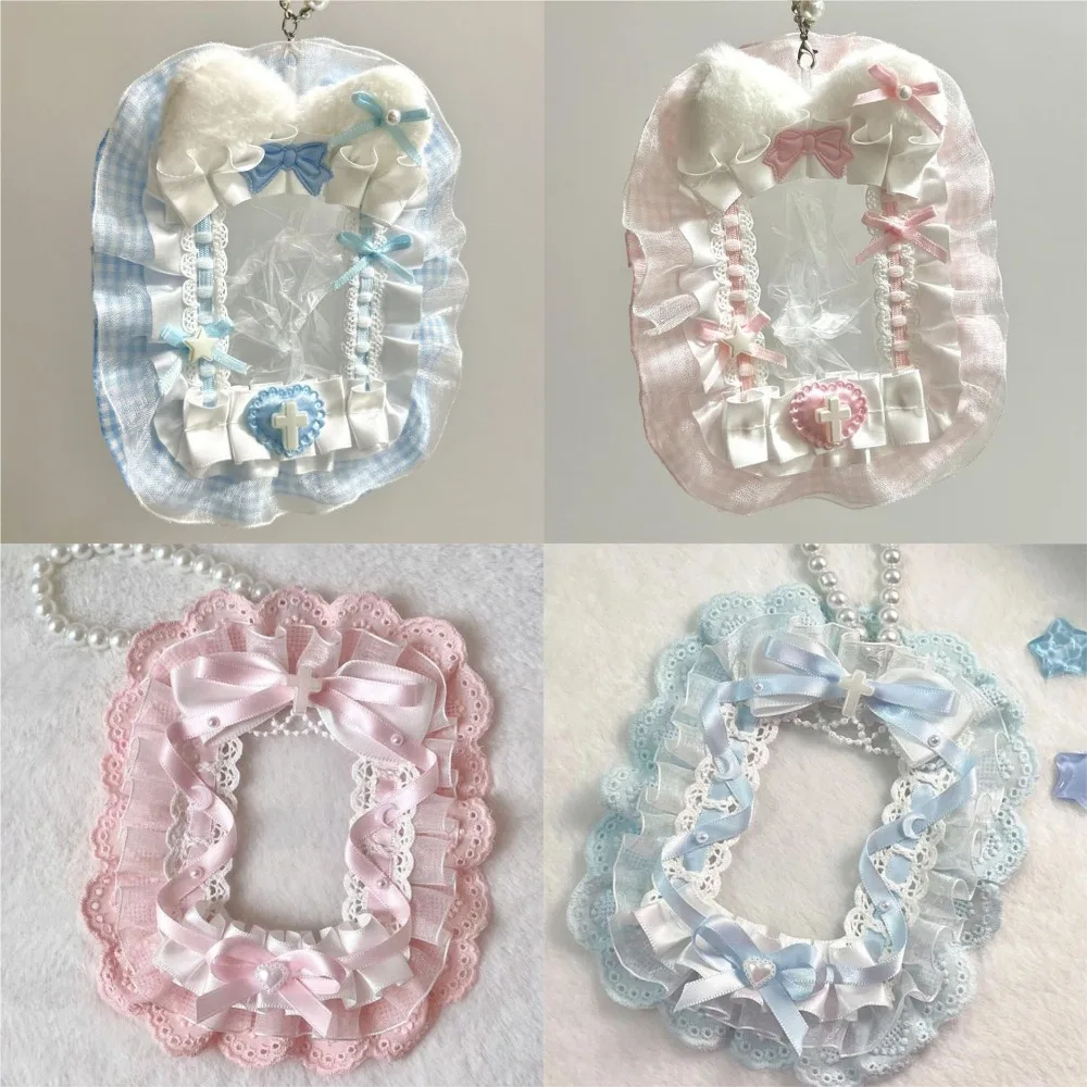 Słodkie DIY pluszowe etui na karty ze wstążką Anime koronkowe etui na karty fotograficzne Lolita Idol wyświetlacz zdjęcie etui ochronne na karty