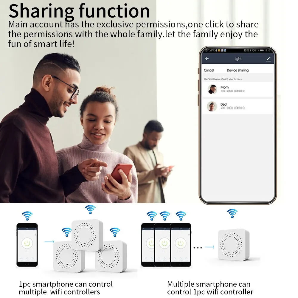 Interruptor WiFi inteligente Tuya de 16A, compatible con interruptores bidireccionales DIY, Mini interruptor inteligente, Control de vida inteligente, compatible con Alexa y Google Alice
