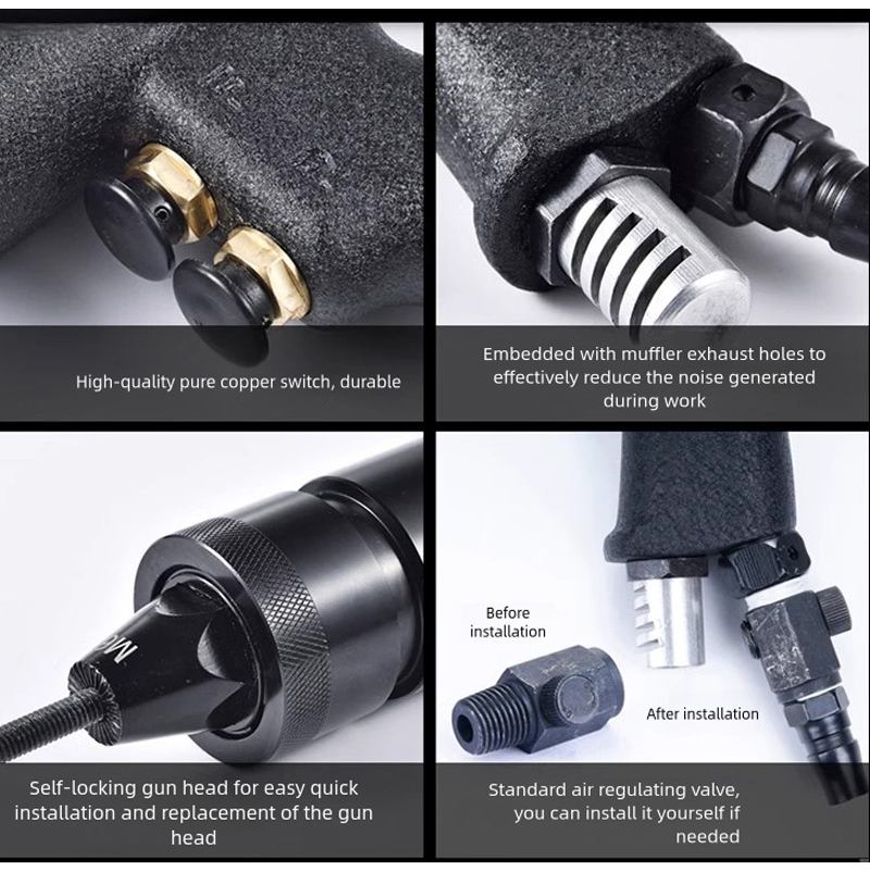 Pistolets à écrou à rivets pneumatiques autobloquants M3/M4/M5/M6/8/M10/M12, insérer des rivets à filetage pour écrous en aluminium et en fer