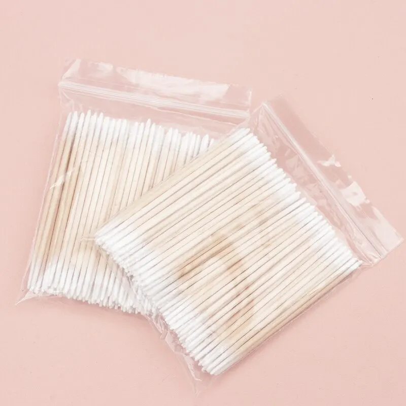 100Pcs 일회용 면봉 초소형 브러시 마이크로 우드 메이크업 브러쉬 린트 프리 속눈썹 연장 접착제 제거 Make UpTools
