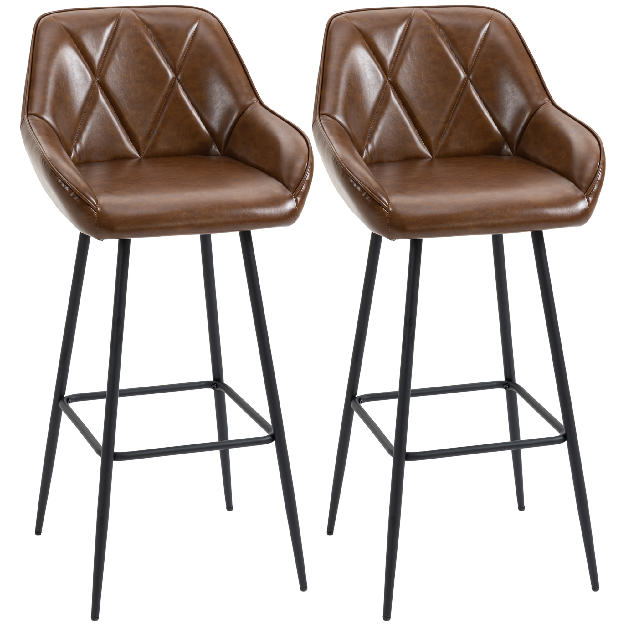 HOMCOM Lot de 2 tabourets de cuisine hauts rembourrés en PU 50x47,5x102,5 cm