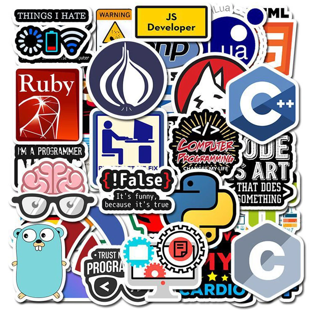 10/30/50pcs adesivi di programmazione Geek Python Java Internet php Docker Html Bitcoin decalcomanie in vinile adesivo per telefono portatile per giocattolo per bambini