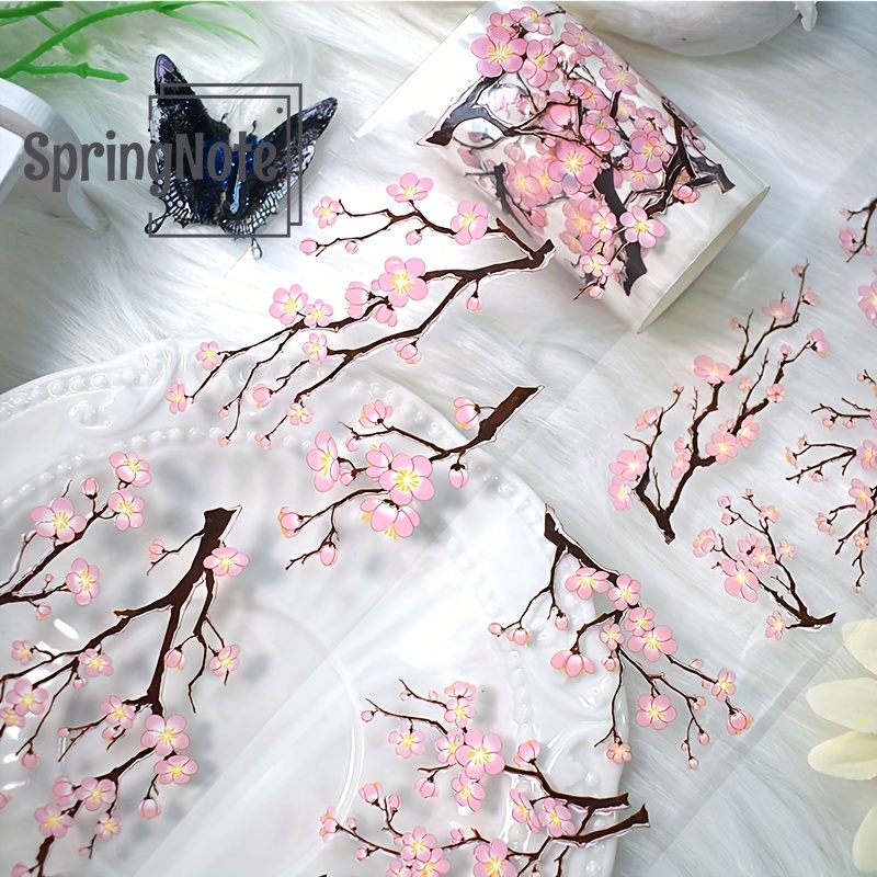 Cinta de decoración de flores Vintage para álbum de recortes, suministros de papelería para hacer tarjetas, diario, rojo, rosa, blanco, flor de ciruelo, mascotas, rollo de 2m