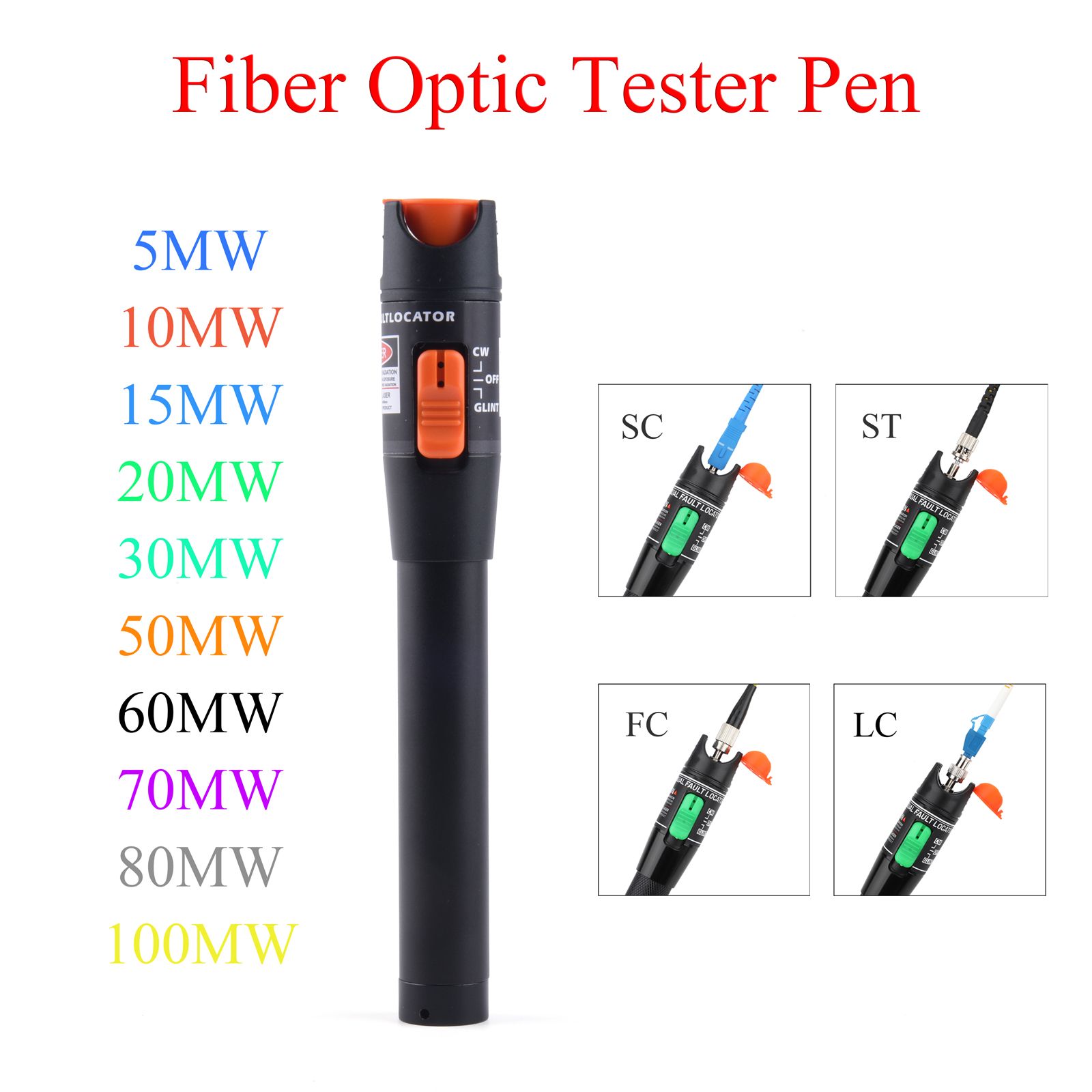 Kit de herramientas de prueba de fibra óptica, medidor de potencia láser rojo ajustable, 5MW/10MW/15MW/20MW/30MW/50MW/60MW, FTTH, SC/FC/ST, 1 Uds.