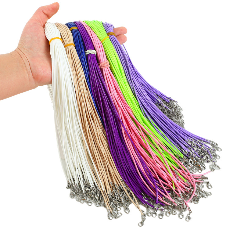 10-50 pçs diâmetro 1.5/2mm cordão de couro colar com fecho corda trançada ajustável para fazer jóias diy colar pulseira suprimentos