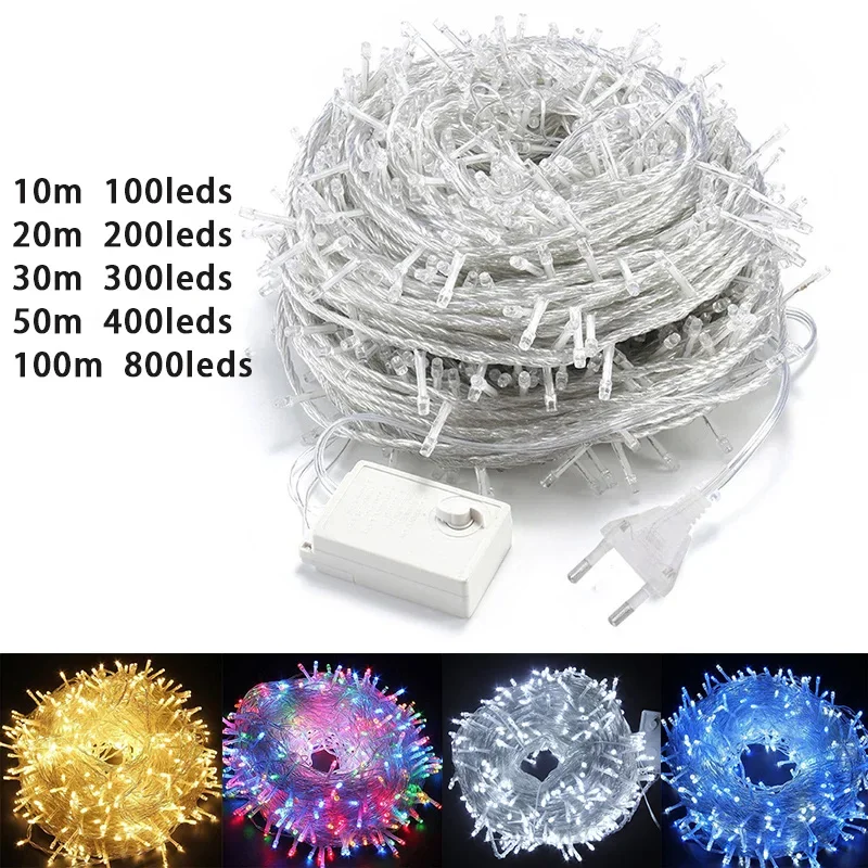 Lampki LED w kształcie girlandy, 2m/10m, dekoracja świąteczna na choinkę, lampki ślubne, wodoodporne lampki ozdobne, oświetlenie świąteczne do użytku wewnątrz i na zewnątrz.