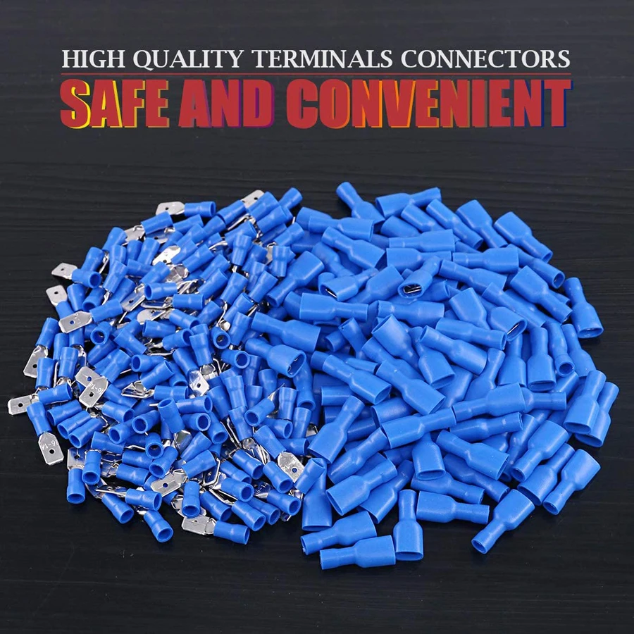 100 pz 50 paia 6.3mm 16 14AWG Femmina Maschio Cablaggio Elettrico Connettore Isolato Terminale A Crimp Spade Blu