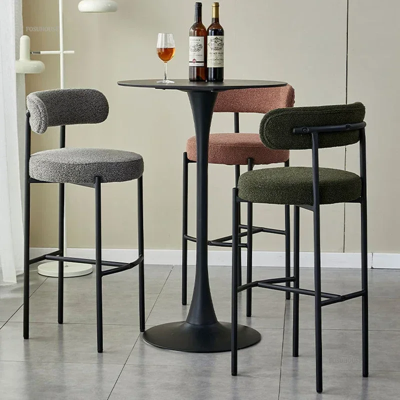 Nordic Loop Velvet Bar Chairs Household Backrest High Bar Stools Minimalist Designer Creative Front Desk Kitchen Counter Stools