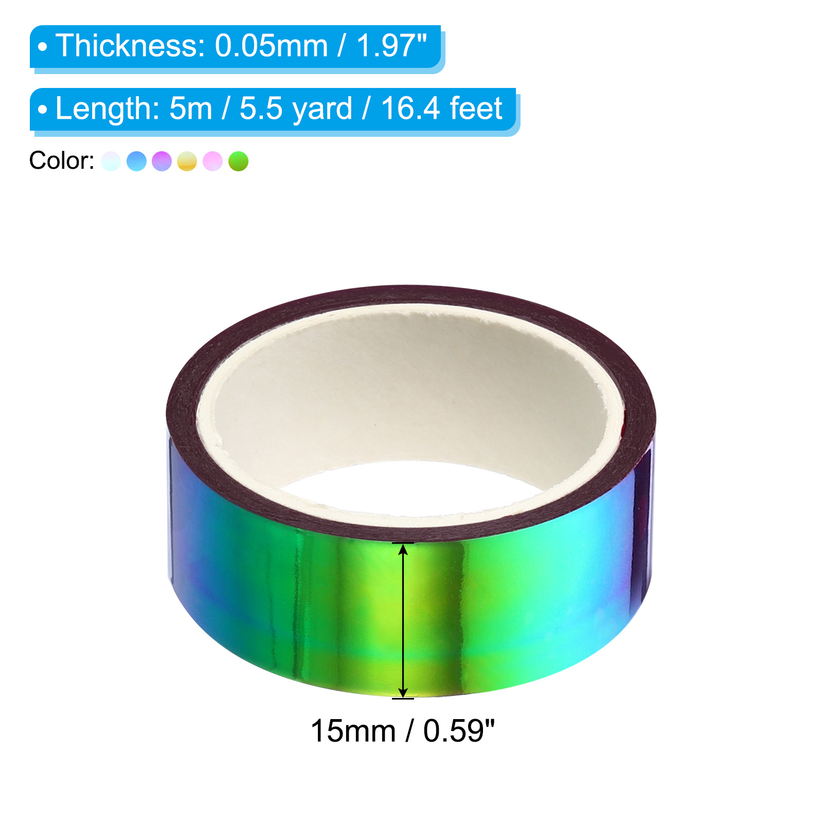 6 ロール 15 ミリメートル × 5 メートル金属テープ自己粘着ホログラフィック箔ミラーメタリックマスキングステッカー装飾スクラップブッキングマスキングテープ