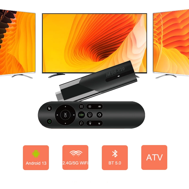 M98 Y10 스마트 TV 스틱 안드로이드 13 BT 5.0 ATV Allwinner H618 2.4G 5G 듀얼 Wifi HDR10 6K 미디어 플레이어 TV 박스