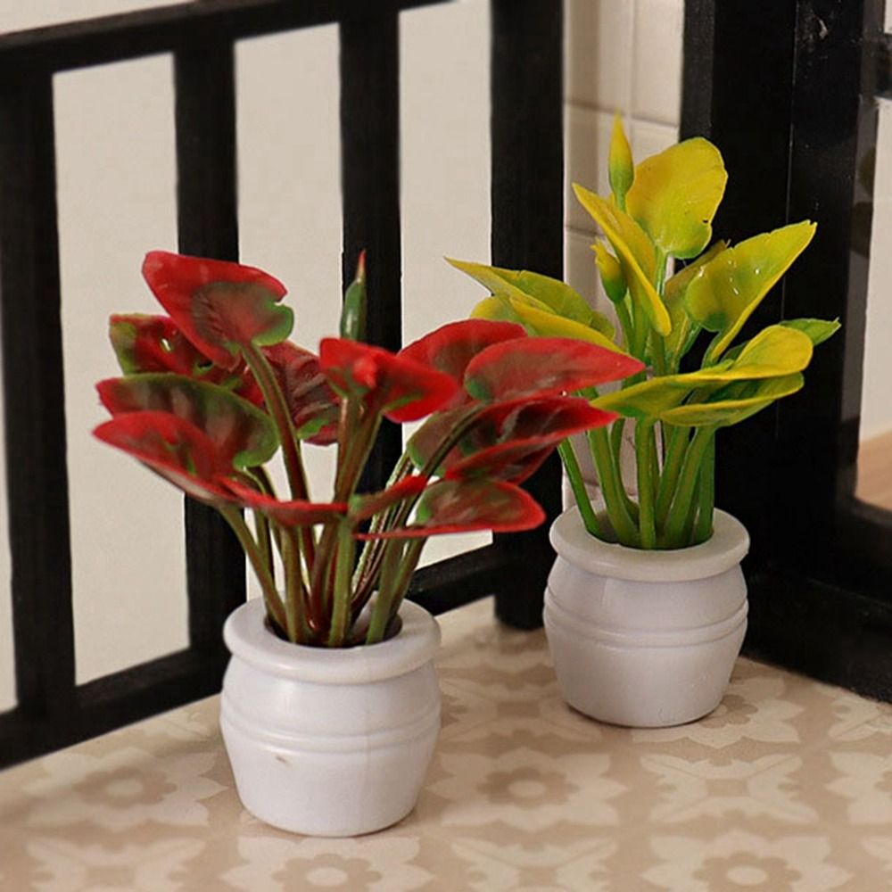 Mini jarrón de simulación de plástico para casa de muñecas, planta de Luo verde, flor terminada, accesorios para modelos de casa de muñecas al aire libre, 1:12