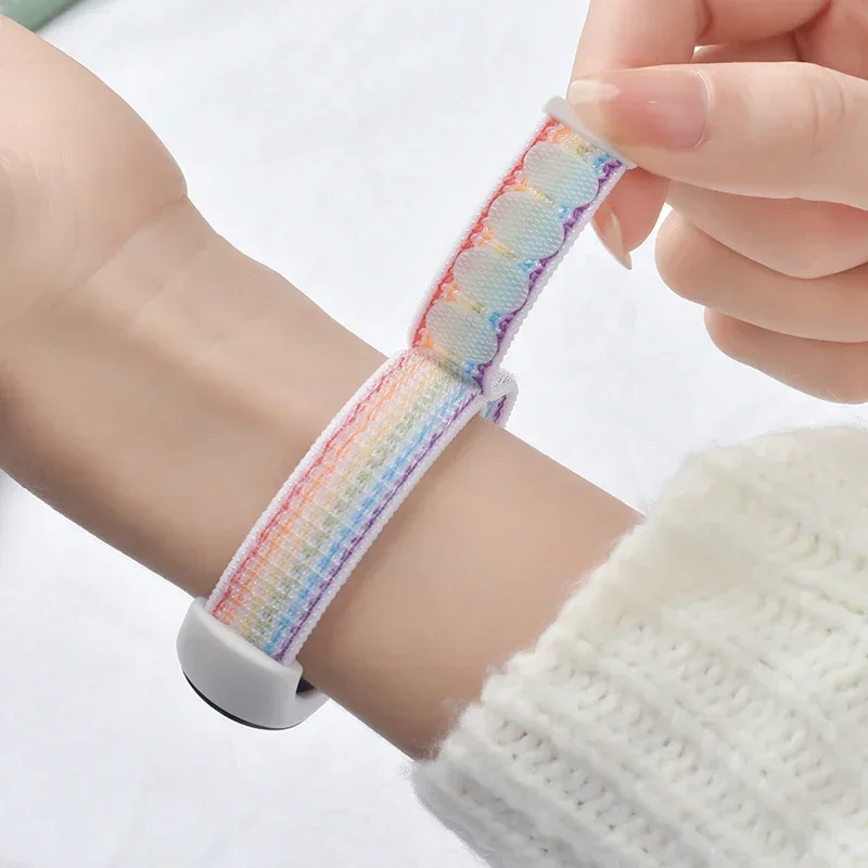 ห่วงไนลอนสายกีฬาสําหรับ Xiao mi mi Band 9 NFC SmartWatch สายรัดข้อมือ Correa mi band 9-8 สร้อยข้อมือเข็มขัดอุปกรณ์เสริม
