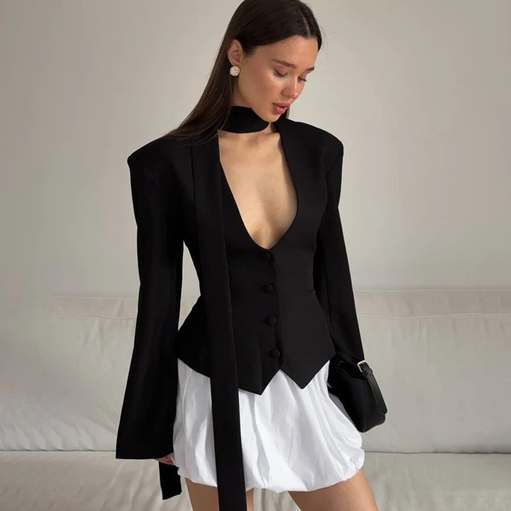 Tuularose Single Breasted Jas Dames V-hals Sjaal Met Lange Mouwen Taille-Knipperende Blazer Jas Lady Casual Slim pendelen Jas