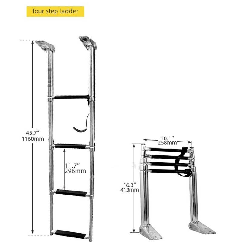 4 Step Telescoping Adjustable Stainless Steel Boat Ladder Swim Deck Ladder for Marine Yacht and Pool