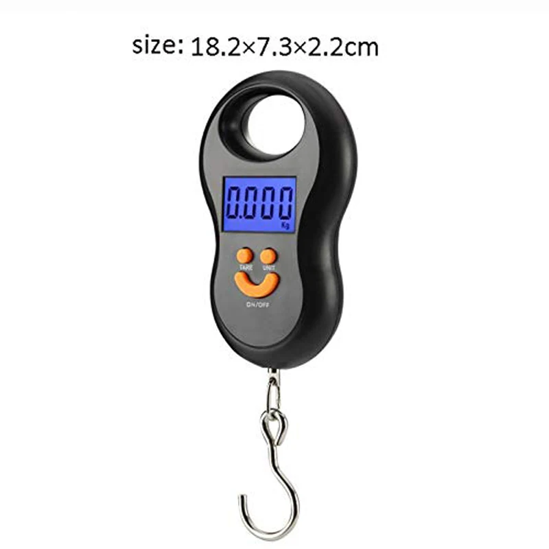 Báscula colgante electrónica negra de 50Kg y 10g, báscula Digital LCD con retroiluminación, pesas de pesca, báscula de bolsillo para equipaje