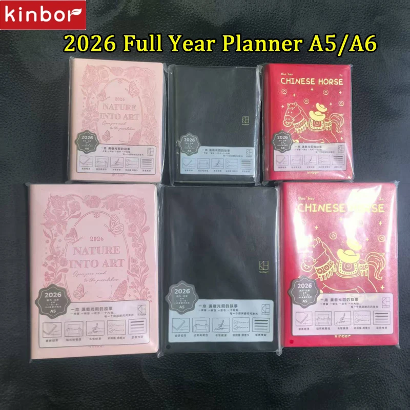 Kinbor 2026 A5 A6 Cuaderno anual Un día Una página 52g Bachuan Papel Caballo Año Agenda libretas Plan Manual de eficiencia Lista Todo