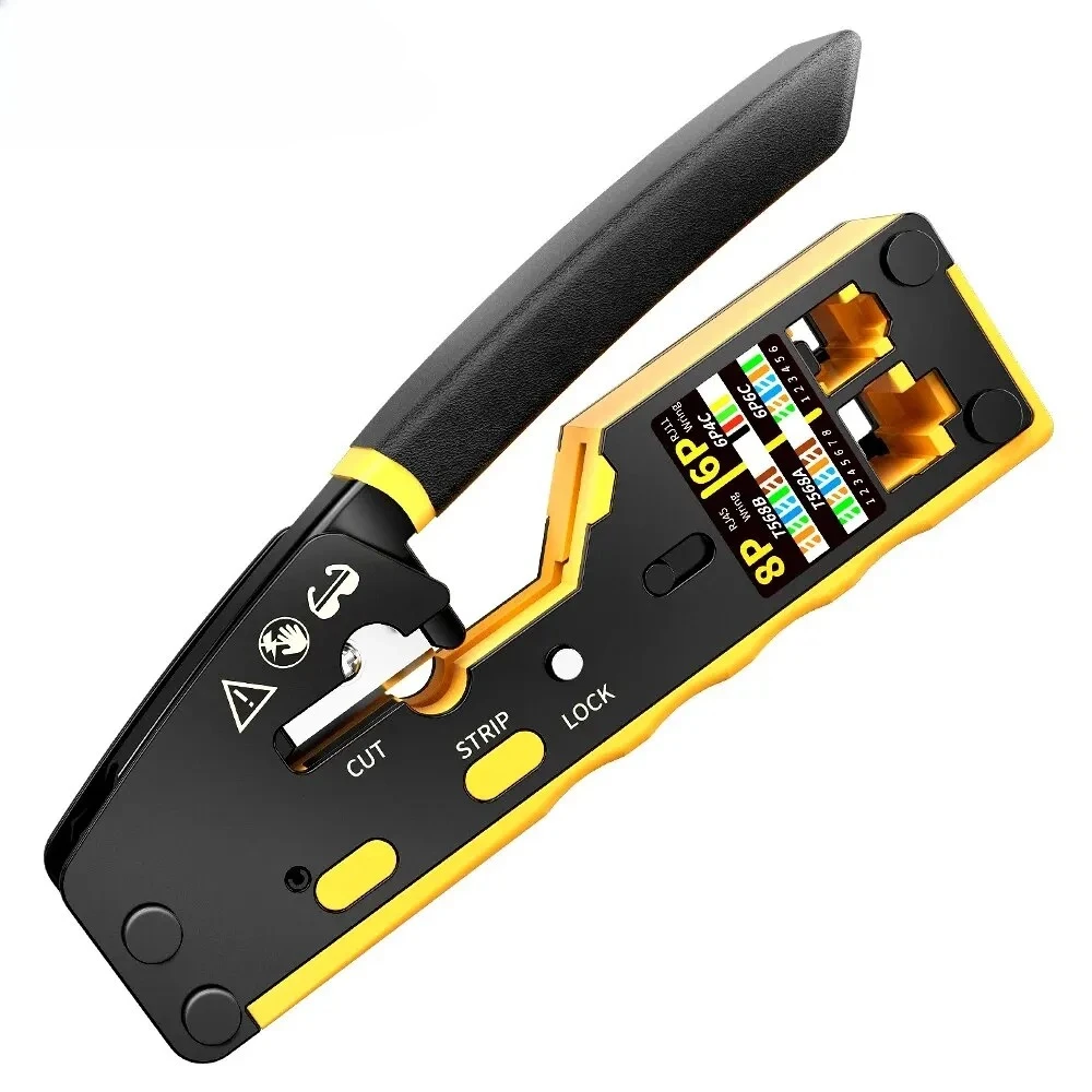 EZ-Type RJ45 Netzwerk-Crimper – 3-in-1 Crimp/Cut/Strip Lan CAT8/7/6A/6/5E (STP/UTP) und RJ11/12 Tel Modularkabel (AM-6088)
